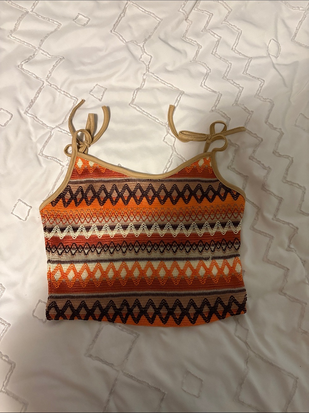 SHEIN Orange Multi-Pattern Knit Tie-Strap Camisole